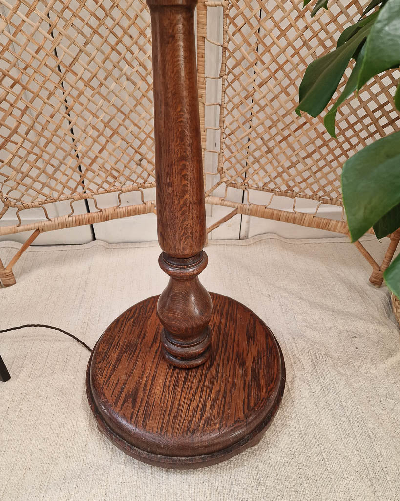 Vintage 1930s Oak Barley Twist Standard Floor Lamp inc. Shade