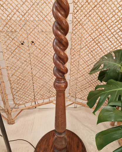 Vintage 1930s Oak Barley Twist Standard Floor Lamp inc. Shade