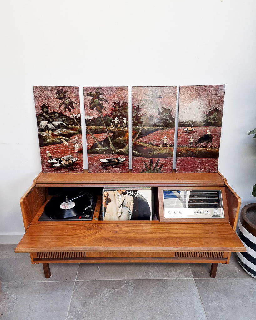 Vintage Vietnamese Lacquer Wooden Panel / Wall Art