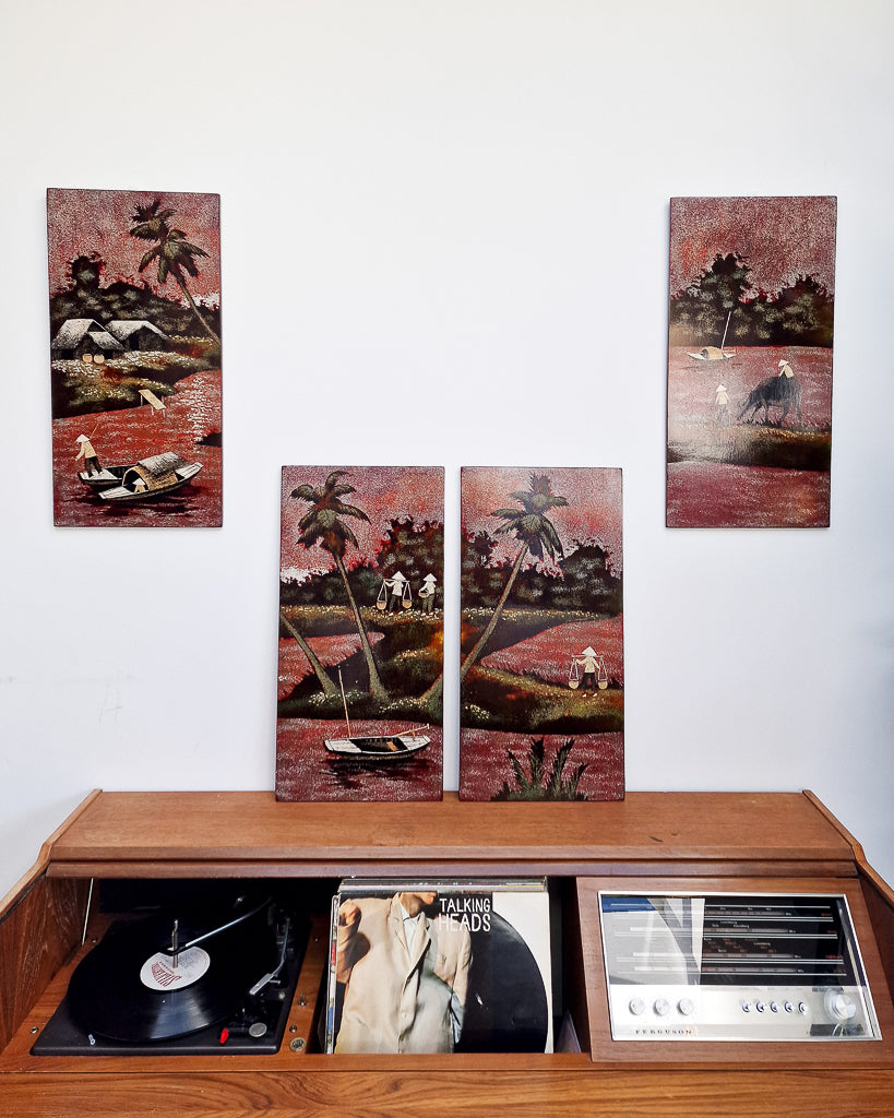 Vintage Vietnamese Lacquer Wooden Panel / Wall Art