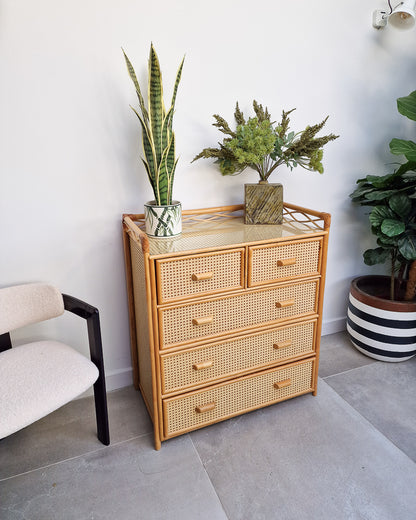 Mid Century Bamboo & Rattan Chest of Drawers