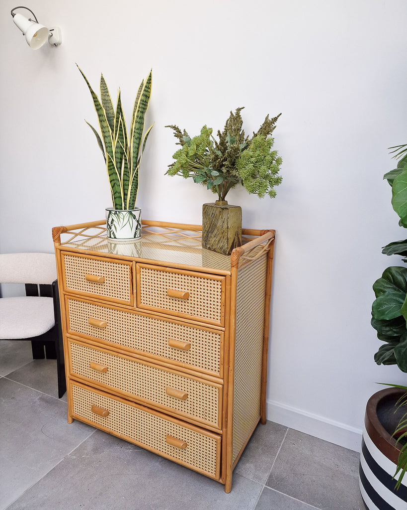 Mid Century Bamboo & Rattan Chest of Drawers