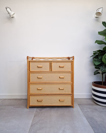 Mid Century Bamboo & Rattan Chest of Drawers
