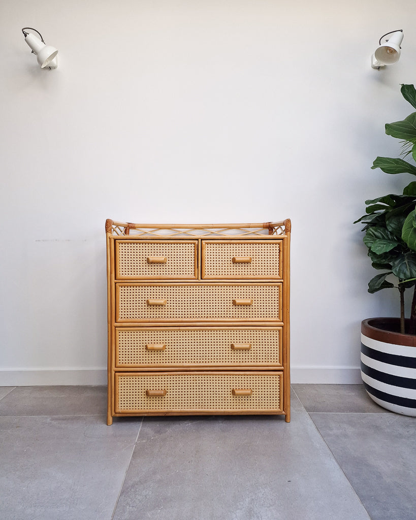 Mid Century Bamboo & Rattan Chest of Drawers