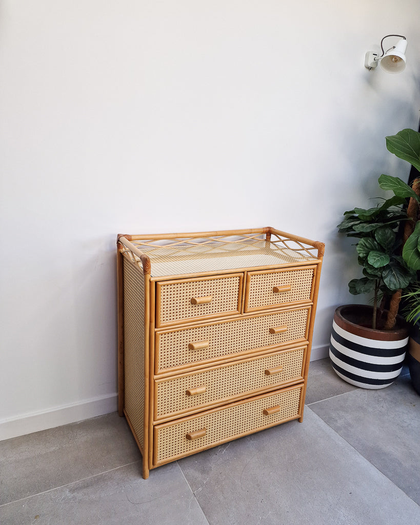 Mid Century Bamboo & Rattan Chest of Drawers