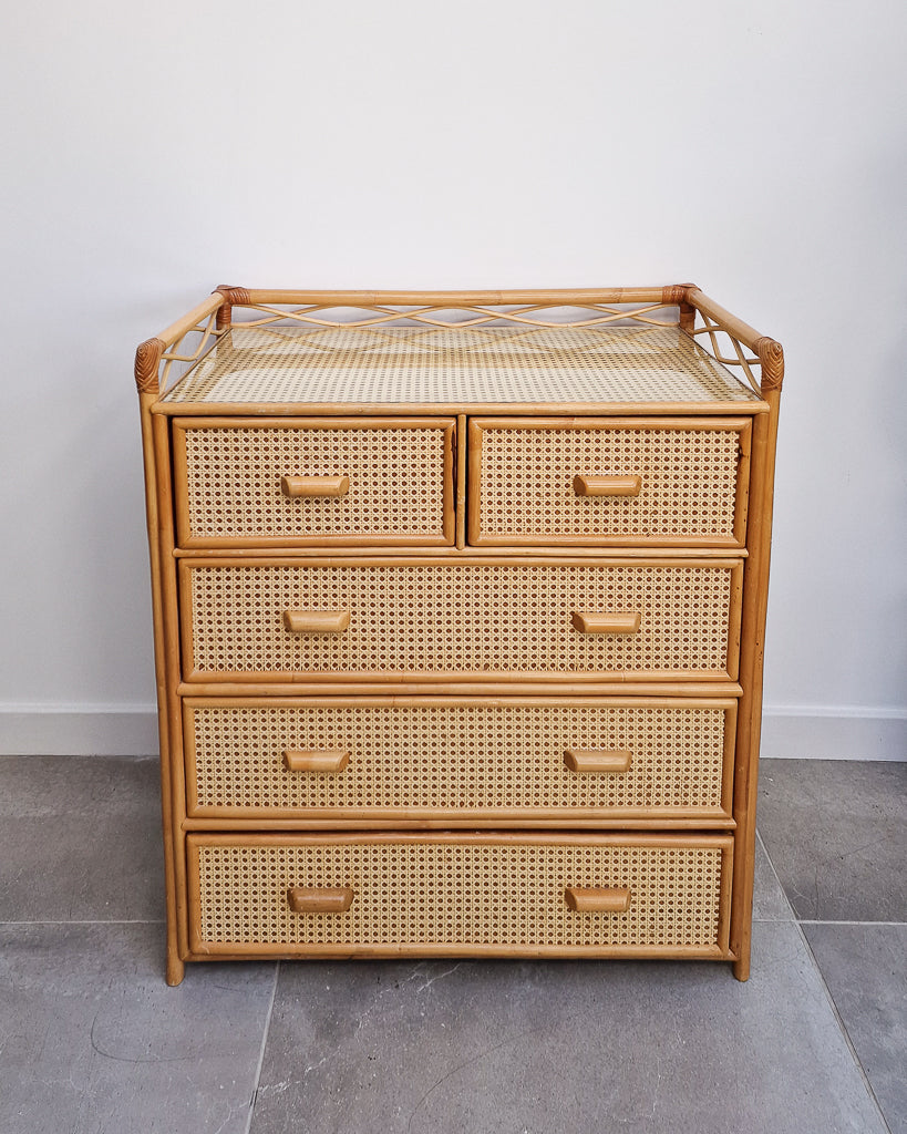 Mid Century Bamboo & Rattan Chest of Drawers