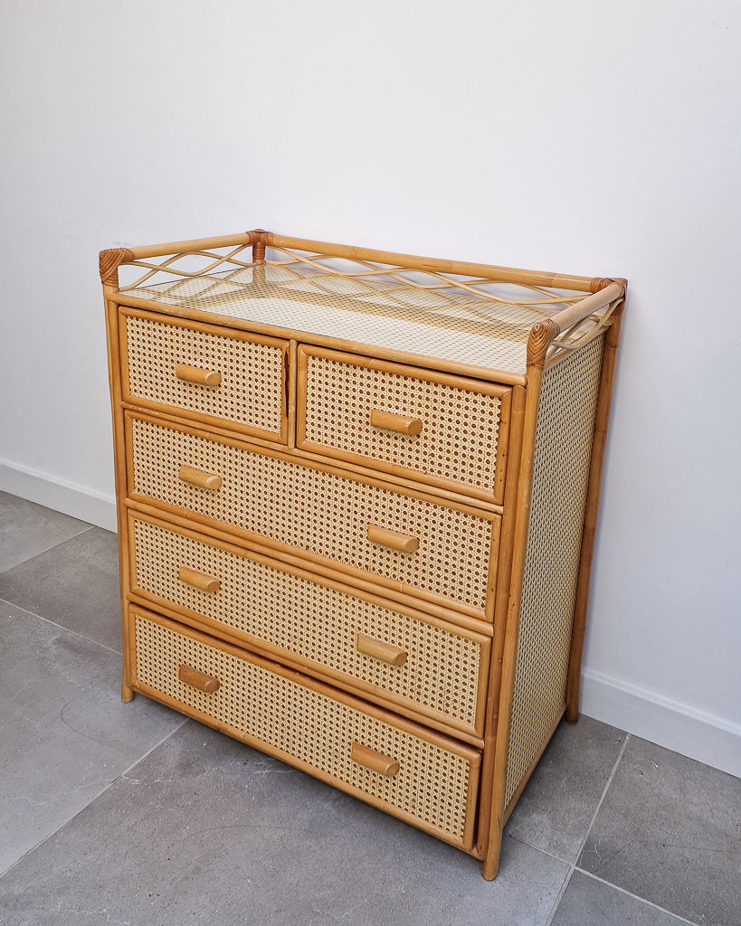 Mid Century Bamboo & Rattan Chest of Drawers