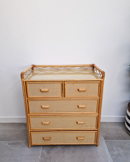 Mid Century Bamboo & Rattan Chest of Drawers