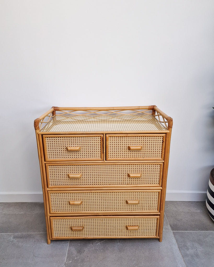 Mid Century Bamboo & Rattan Chest of Drawers