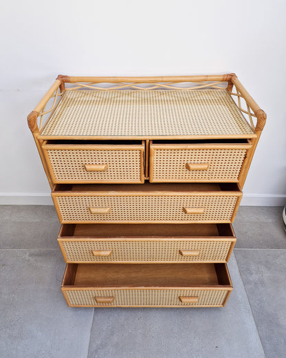 Mid Century Bamboo & Rattan Chest of Drawers