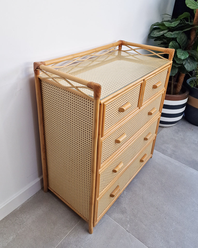 Mid Century Bamboo & Rattan Chest of Drawers