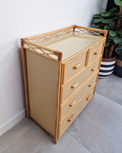 Mid Century Bamboo & Rattan Chest of Drawers