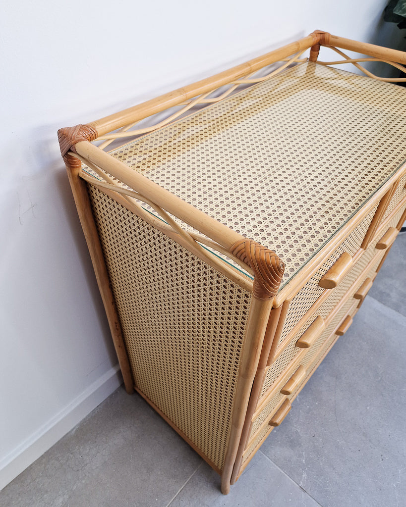 Mid Century Bamboo & Rattan Chest of Drawers