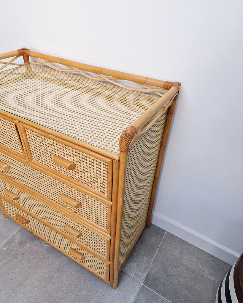 Mid Century Bamboo & Rattan Chest of Drawers