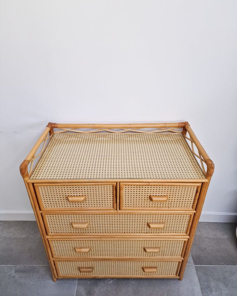 Mid Century Bamboo & Rattan Chest of Drawers