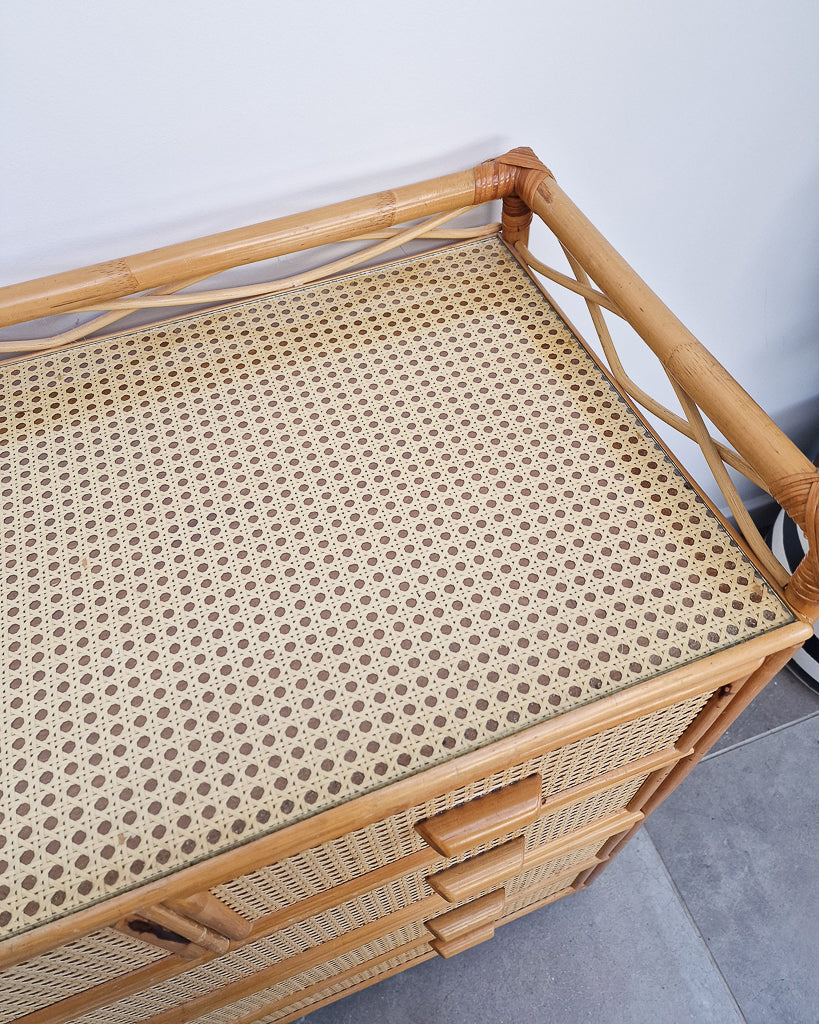 Mid Century Bamboo & Rattan Chest of Drawers