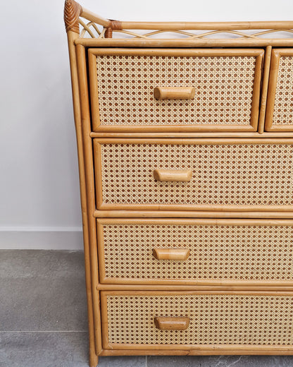 Mid Century Bamboo & Rattan Chest of Drawers