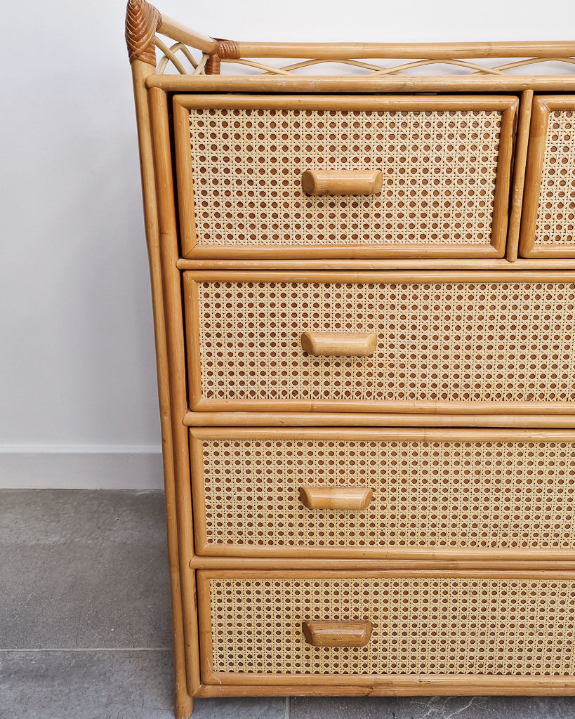 Mid Century Bamboo & Rattan Chest of Drawers