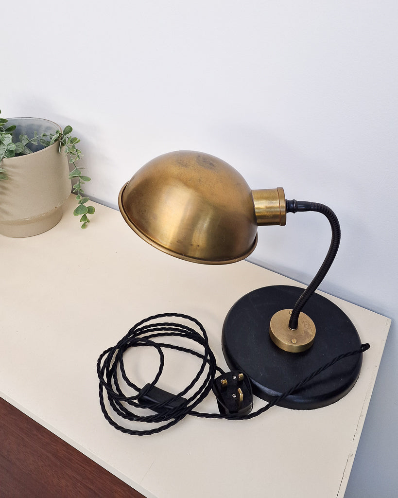 Vintage Brass & Black Gooseneck Desk Lamp