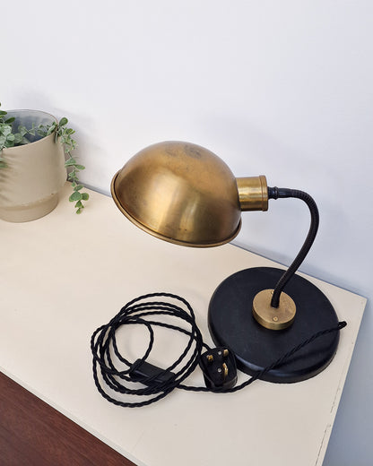 Vintage Brass & Black Gooseneck Desk Lamp