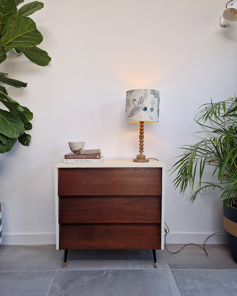 Mid Century Teak & Cream Painted Chest of Drawers