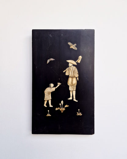 Antique Japanese Shibayama Lacquer Wooden Panel / Wall Art