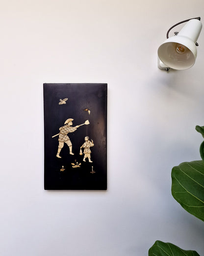 Antique Japanese Shibayama Lacquer Wooden Panel / Wall Art