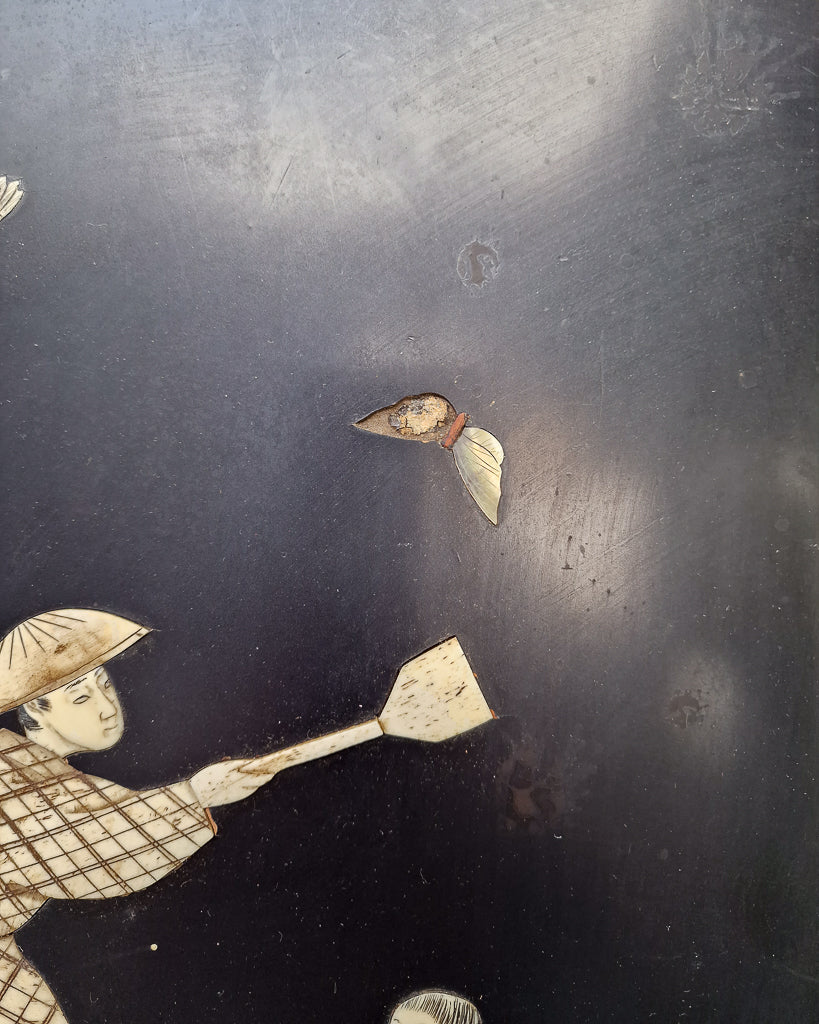 Antique Japanese Shibayama Lacquer Wooden Panel / Wall Art