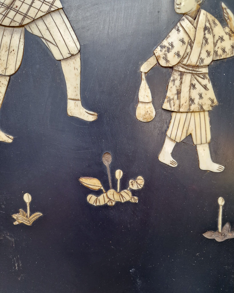 Antique Japanese Shibayama Lacquer Wooden Panel / Wall Art