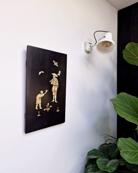 Antique Japanese Shibayama Lacquer Wooden Panel / Wall Art