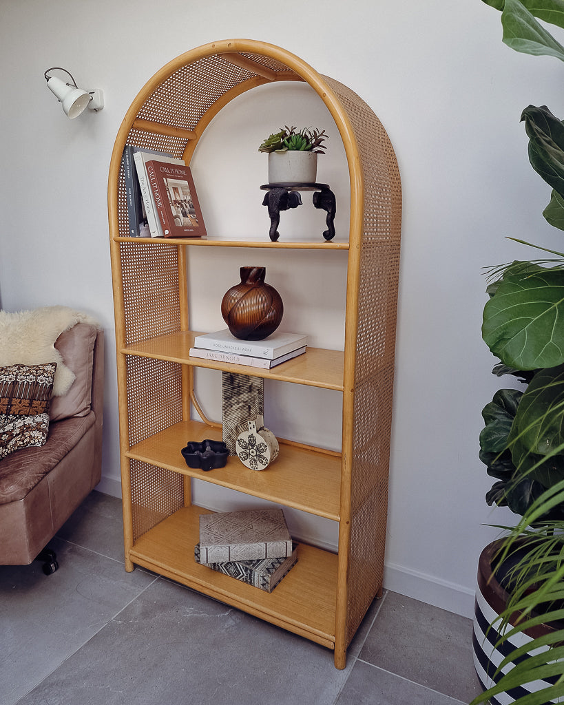 Mid Century Bamboo & Rattan Large Bookcase