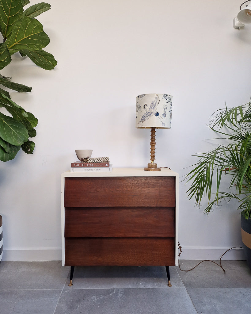 Mid Century Teak & Cream Painted Chest of Drawers