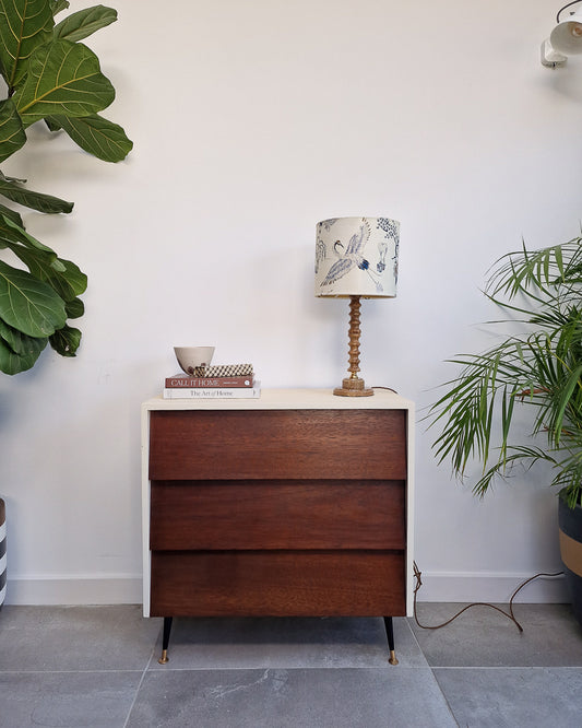 Mid Century Teak & Cream Painted Chest of Drawers