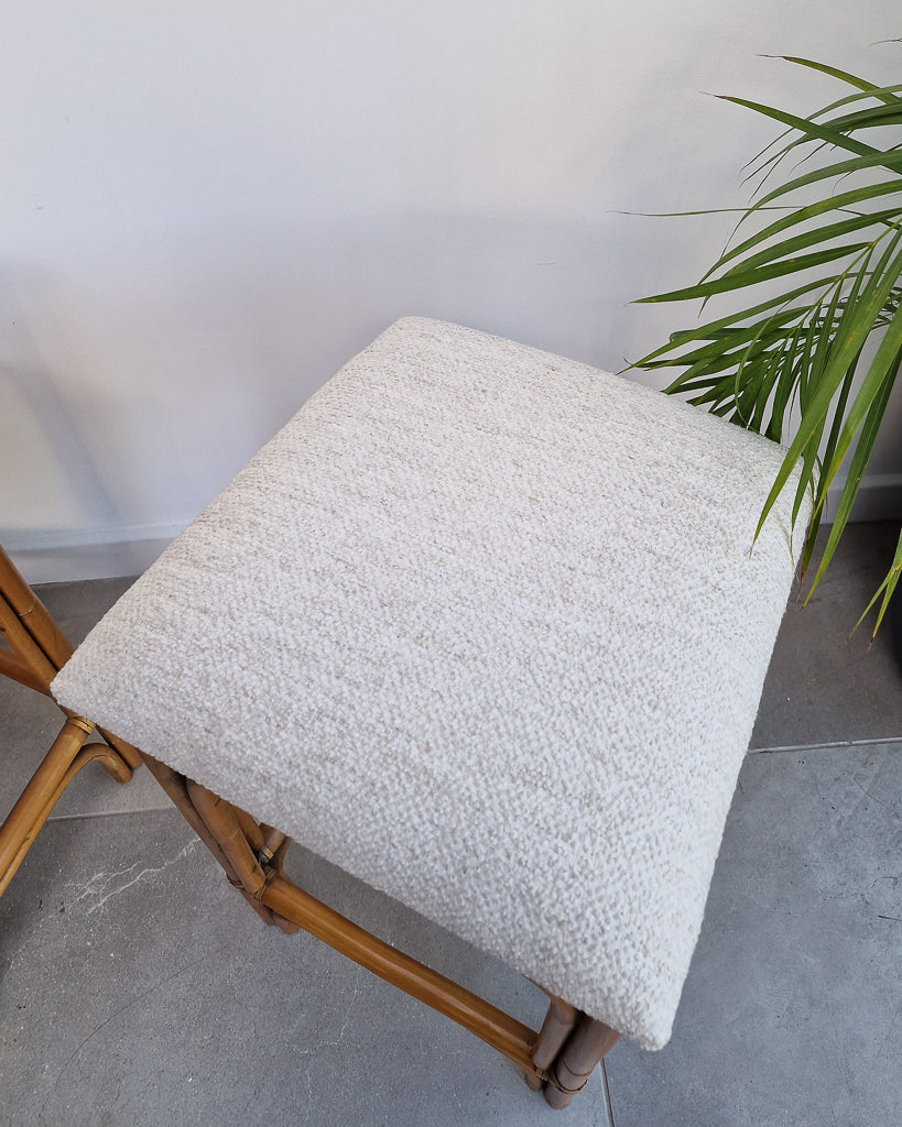 Vintage Bamboo Bar / Kitchen Upholstered Stools (Pair)