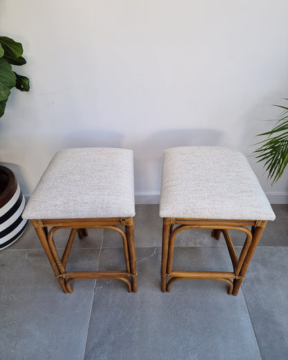 Vintage Bamboo Bar / Kitchen Upholstered Stools (Pair)