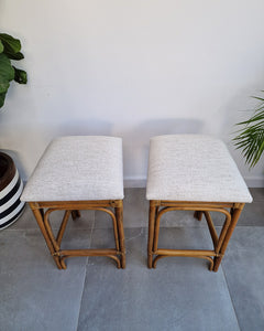 Vintage Bamboo Bar / Kitchen Upholstered Stools (Pair)