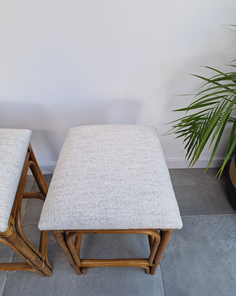 Vintage Bamboo Bar / Kitchen Upholstered Stools (Pair)