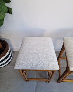 Vintage Bamboo Bar / Kitchen Upholstered Stools (Pair)