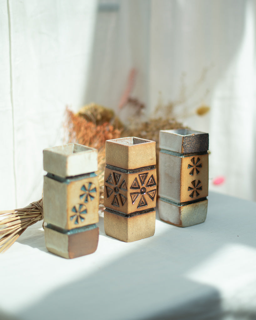 Mid Century Brutalist Studio Pottery Vase Set