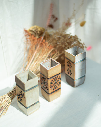 Mid Century Brutalist Studio Pottery Vase Set