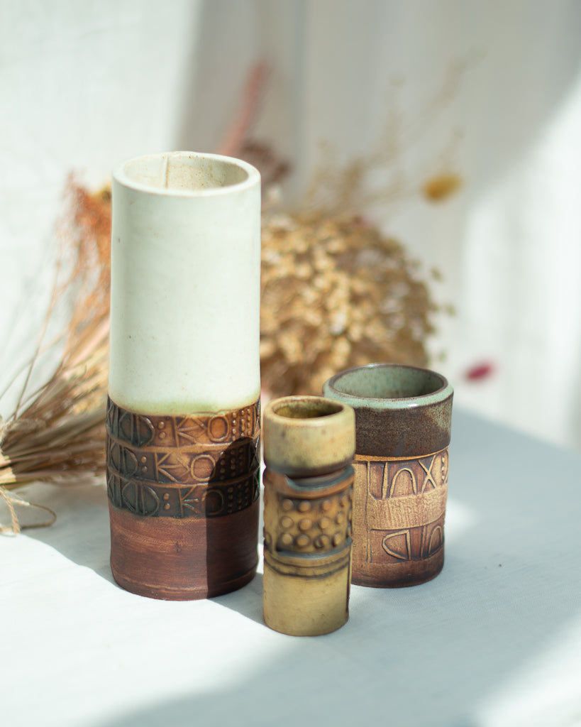 Mid Century Brutalist Studio Pottery Vase Set