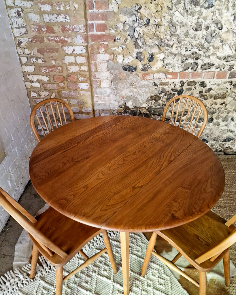 Mid Century Ercol Elm Dining Table and Four Chairs