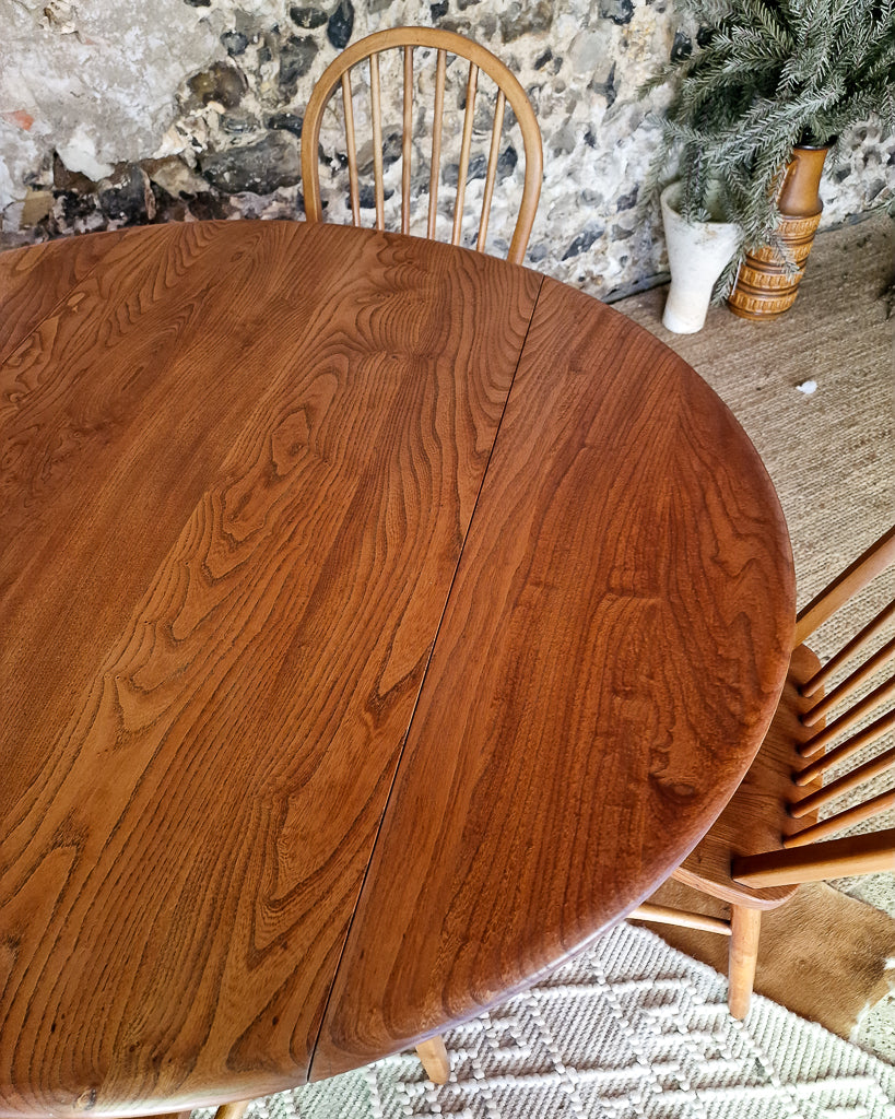 Mid Century Ercol Elm Dining Table and Four Chairs