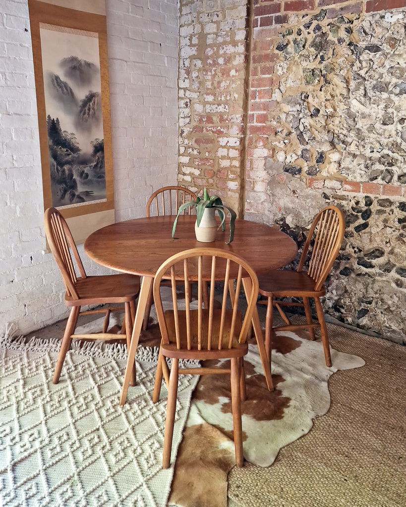 Mid Century Ercol Elm Dining Table and Four Chairs
