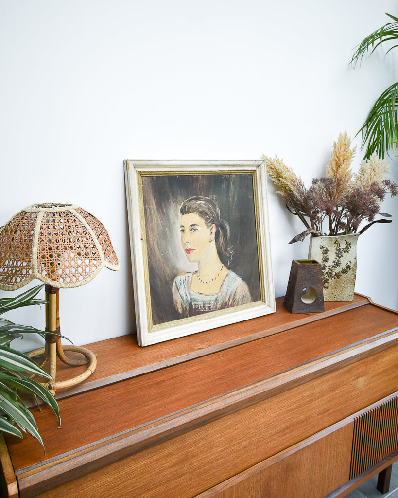 Mid Century Framed Oil Painting Portrait