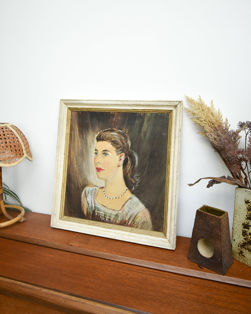 Mid Century Framed Oil Painting Portrait
