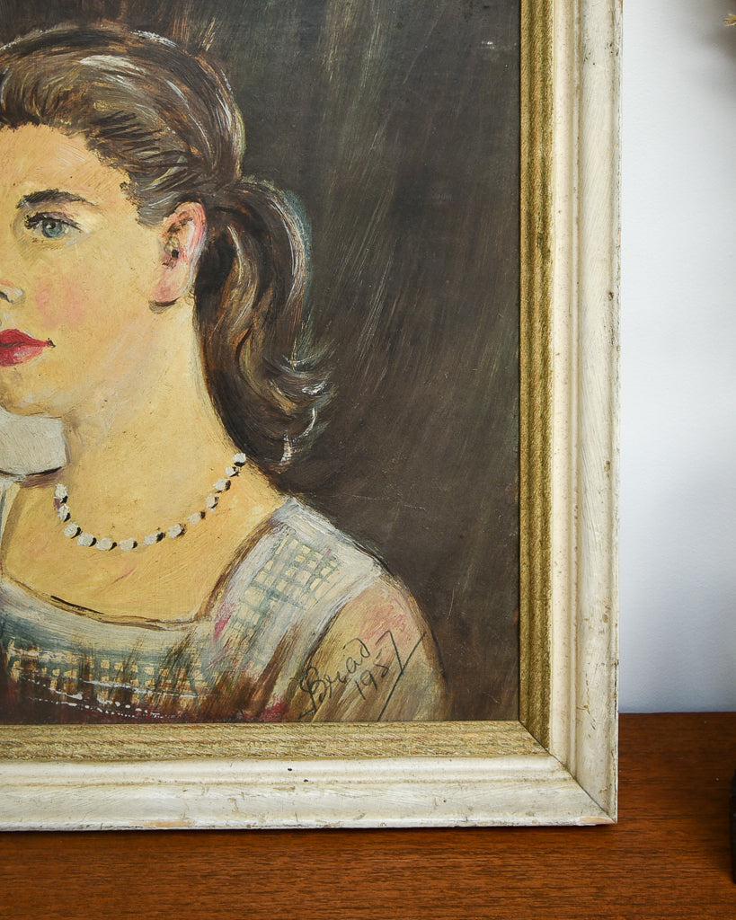 Mid Century Framed Oil Painting Portrait