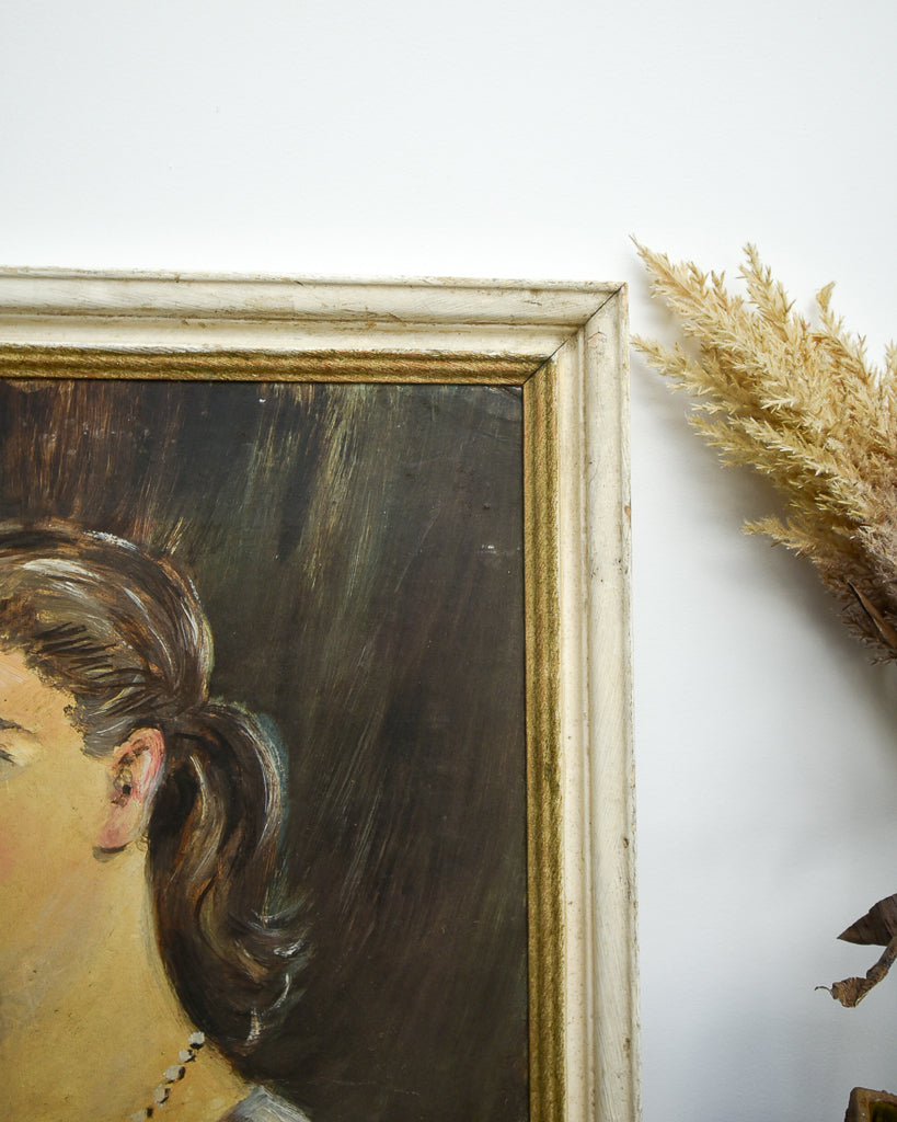 Mid Century Framed Oil Painting Portrait