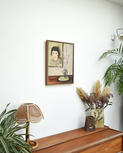 Mid Century Framed Oil Painting Portrait Young Child