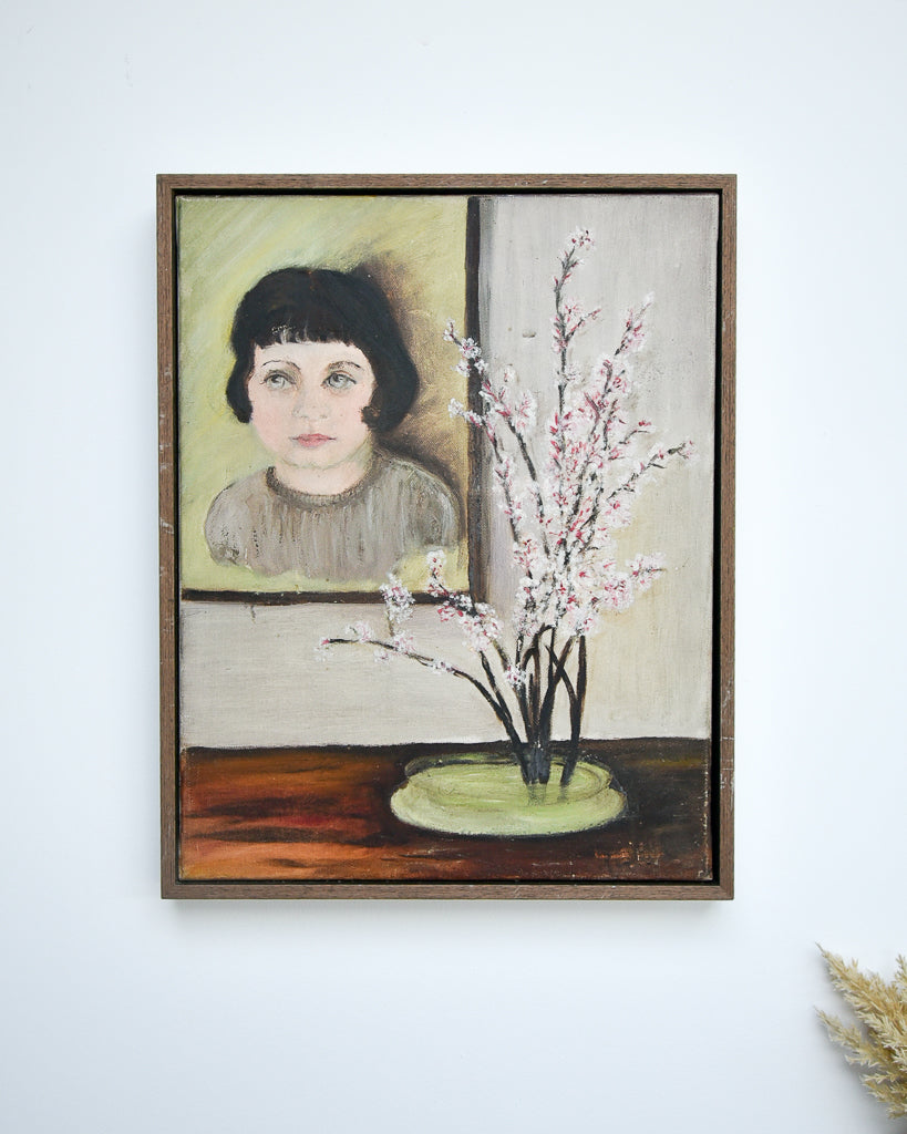 Mid Century Framed Oil Painting Portrait Young Child
